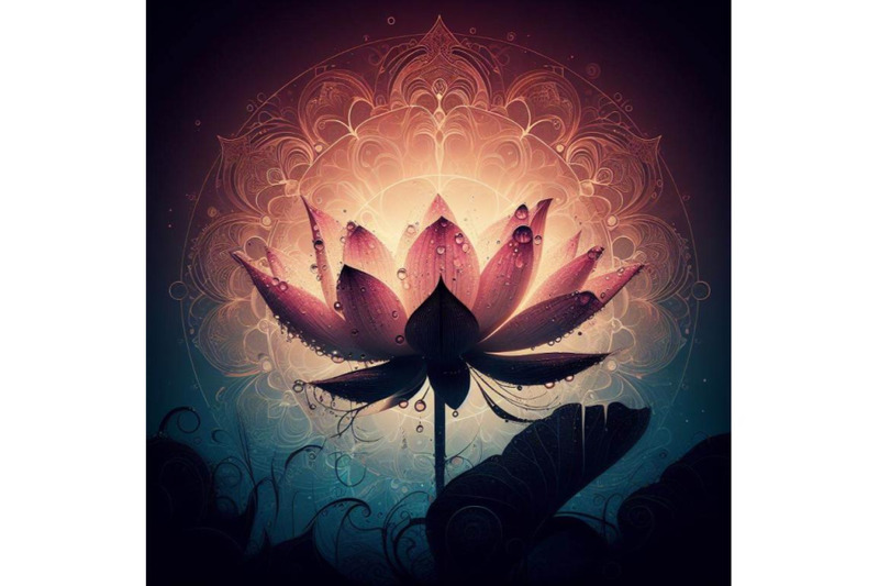 4-set-of-digital-art-of-a-beautiful-lotus-flower-with-waterdrops