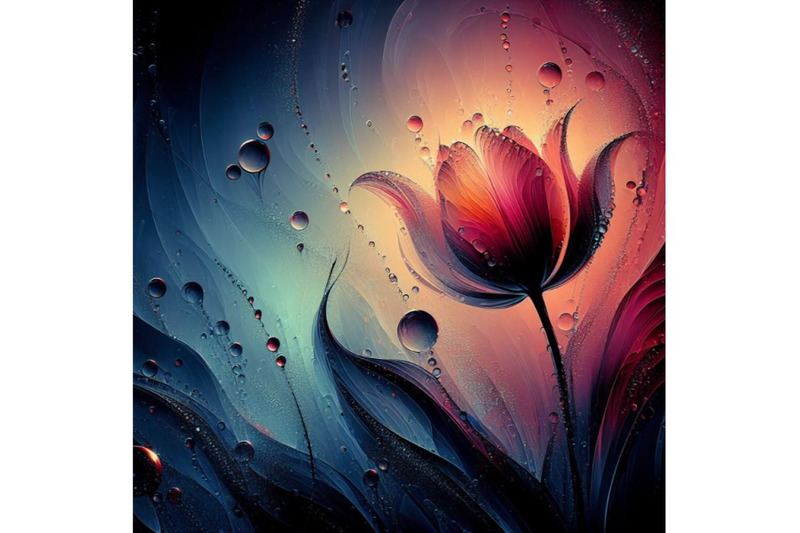 4-set-of-digital-art-of-a-beautiful-tulip-flower-with-waterdrops