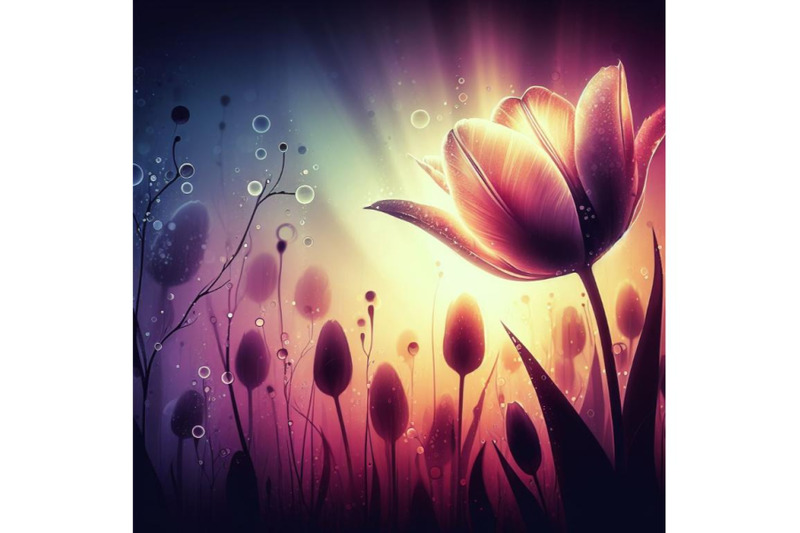 4-set-of-digital-art-of-a-beautiful-tulip-flower-with-waterdrops