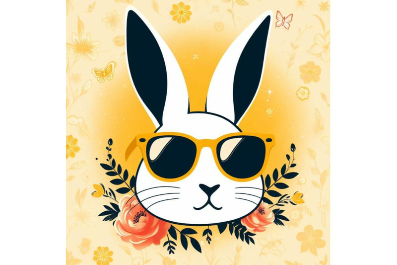 4-set-of-digital-art-of-a-cute-white-bunny-head-with-yellow-sunglasses