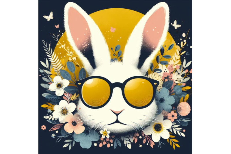 4-set-of-digital-art-of-a-cute-white-bunny-head-with-yellow-sunglasses