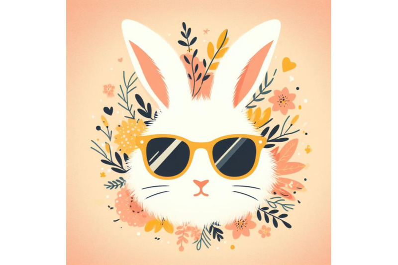 4-set-of-digital-art-of-a-cute-white-bunny-head-with-yellow-sunglasses