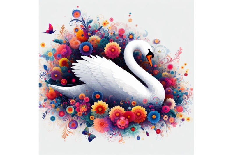 4-set-of-digital-art-of-an-elegant-white-swan-in-vibrant-array-of-flow