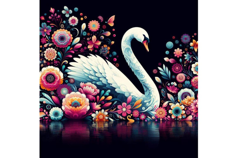 4-set-of-digital-art-of-an-elegant-white-swan-in-vibrant-array-of-flow