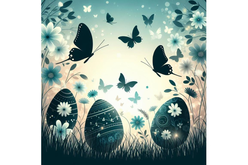 4-set-of-easter-day-eggs-in-green-grass-with-white-flowers-butterflies