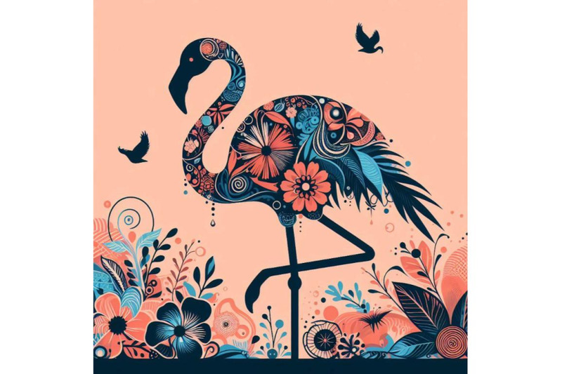 4-set-of-flamingo-abstract-art-brut-animal-character