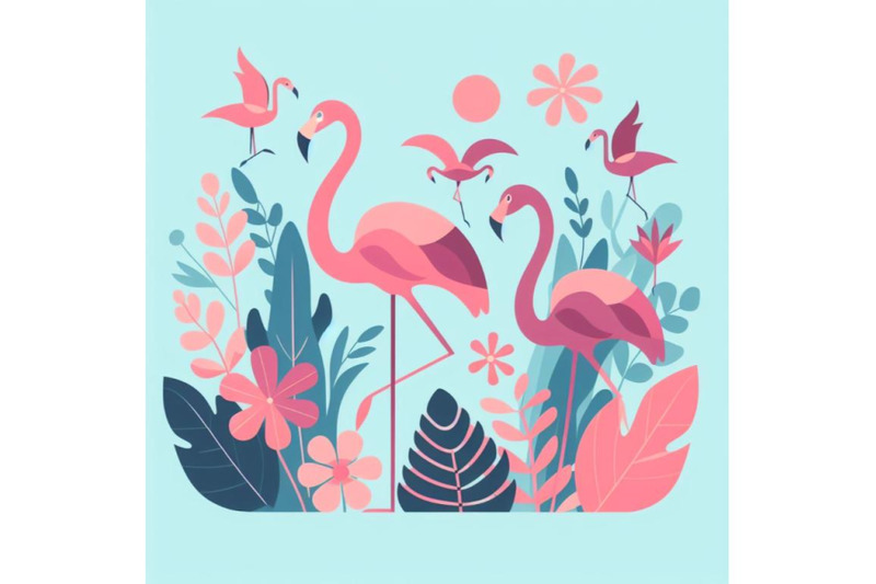 4-set-of-flat-cute-flamingo-birds-summer-art-print