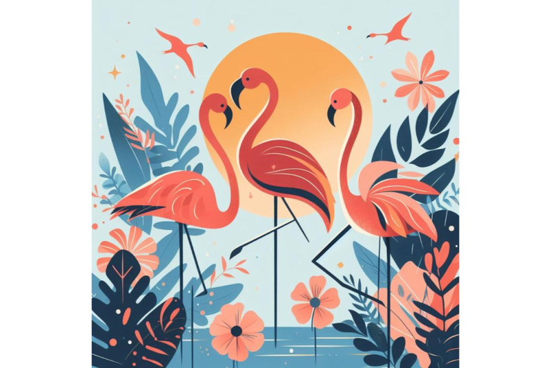 4-set-of-flat-cute-flamingo-birds-summer-art-print