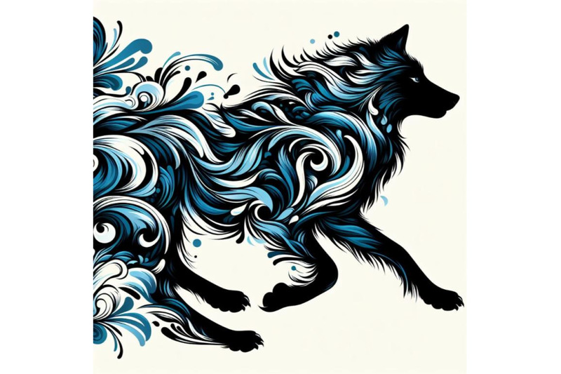 4-set-of-illusations-of-black-and-blue-running-wolf