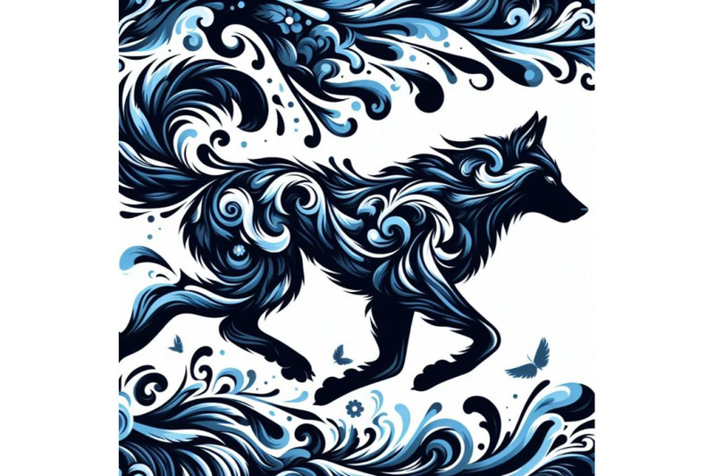 4-set-of-illusations-of-black-and-blue-running-wolf