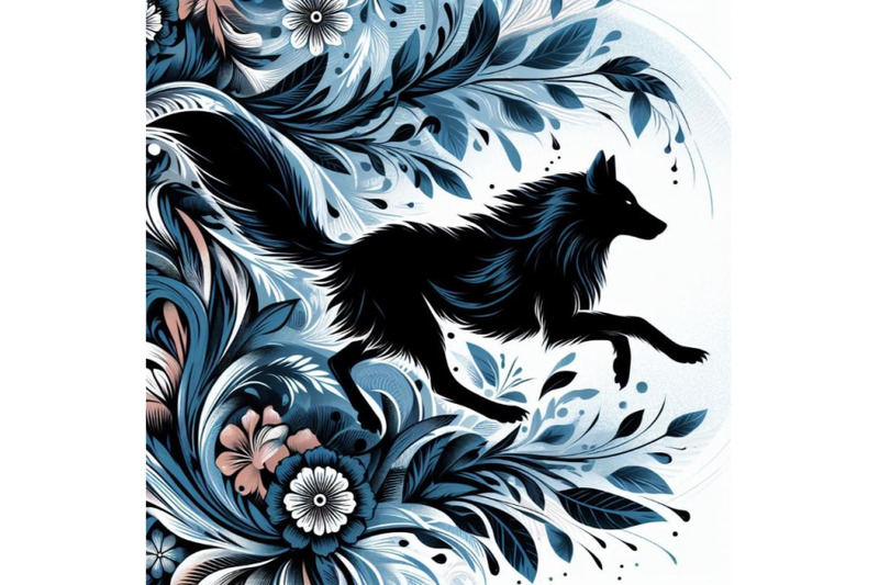 4-set-of-illusations-of-black-and-blue-running-wolf