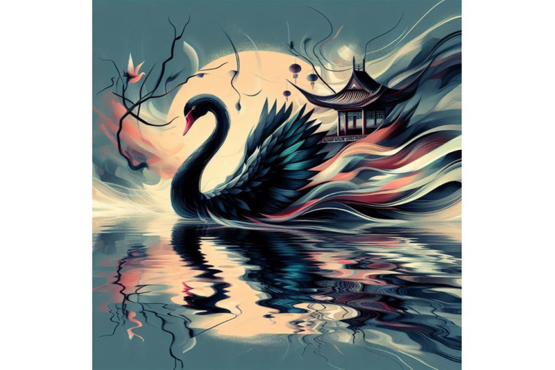 4-set-of-illustration-of-digital-art-abstract-black-swan