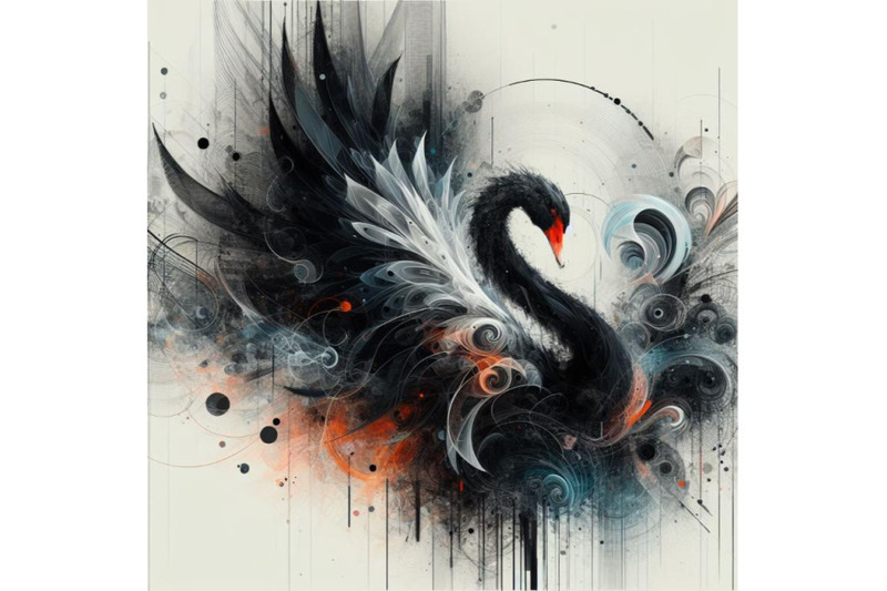 4-set-of-illustration-of-digital-art-abstract-black-swan