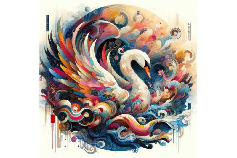 4-set-of-illustration-of-digital-art-abstract-colorful-swan