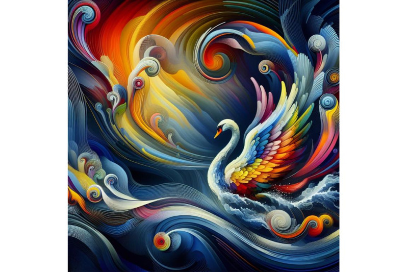 4-set-of-illustration-of-digital-art-abstract-colorful-swan