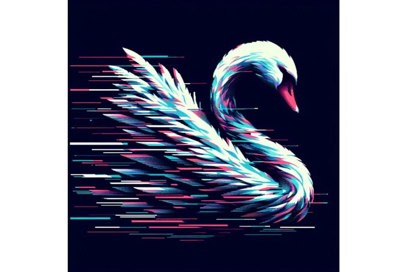 4-set-of-illustration-swan-in-glitch-art-style-on-dark-background