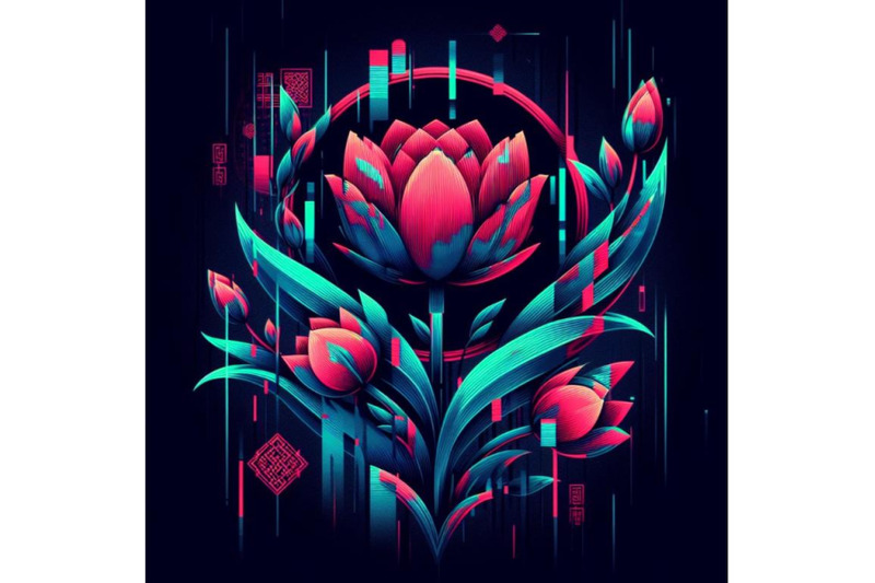 4-set-of-illustration-tulip-in-glitch-art-style-on-dark-background