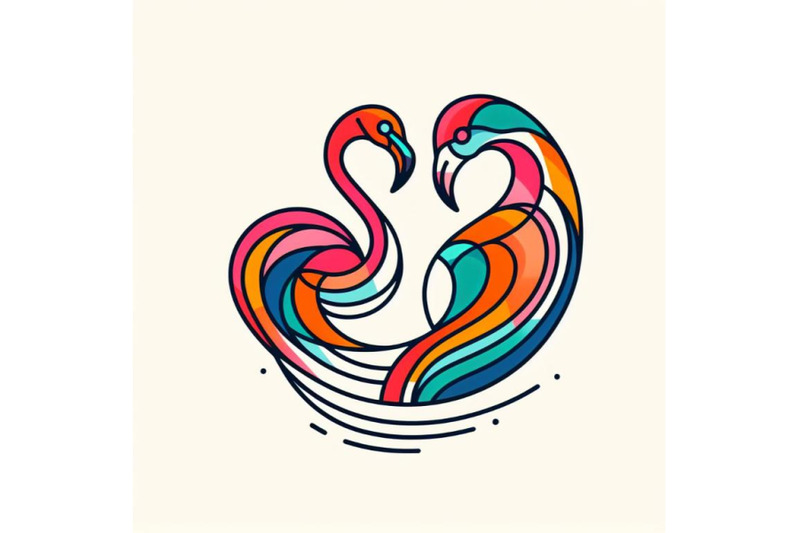 4-set-of-line-art-colorful-abstract-bird-flamingo-logo-design-vector