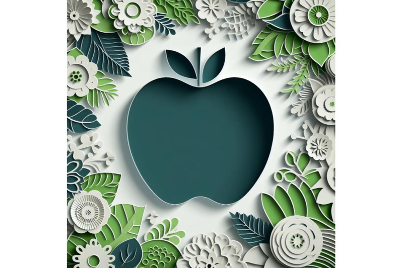 4-set-of-vector-paper-cut-green-apple-fruit-cut-shapes-3d