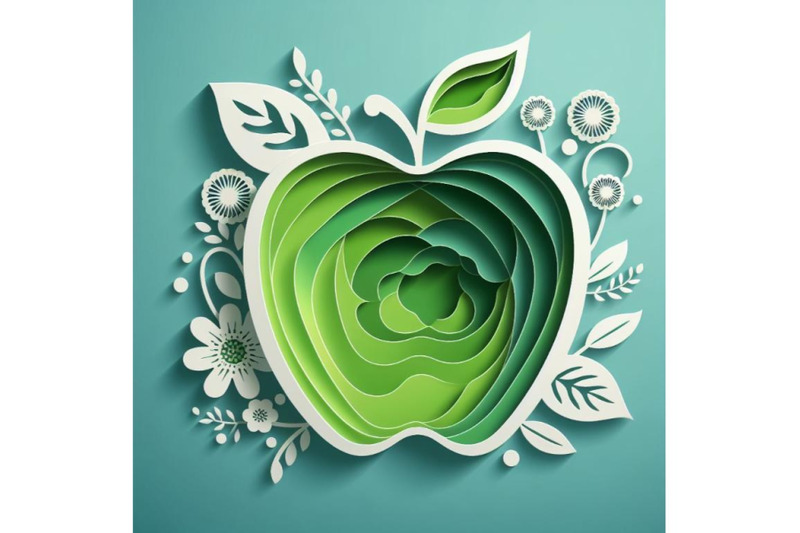 4-set-of-vector-paper-cut-green-apple-fruit-cut-shapes-3d