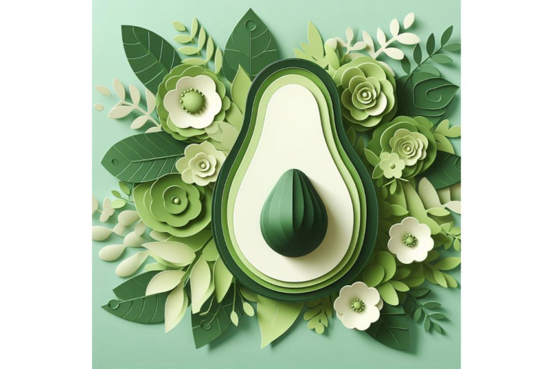 4-set-of-vector-paper-cut-green-avocado-fruit-cut-shapes-3d