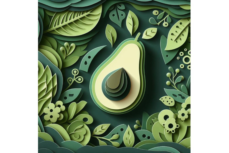 4-set-of-vector-paper-cut-green-avocado-fruit-cut-shapes-3d