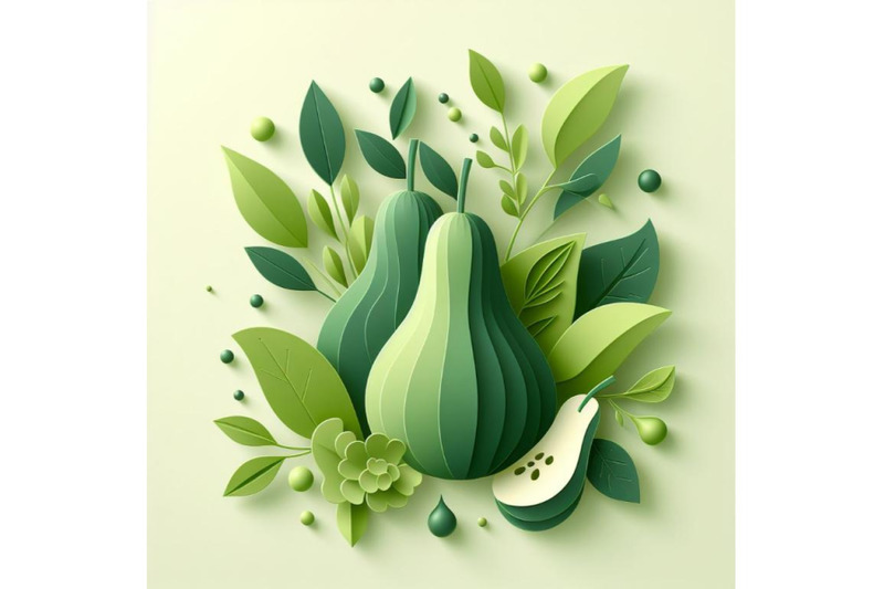 4-set-of-vector-paper-cut-green-pear-fruit-cut-shapes-3d