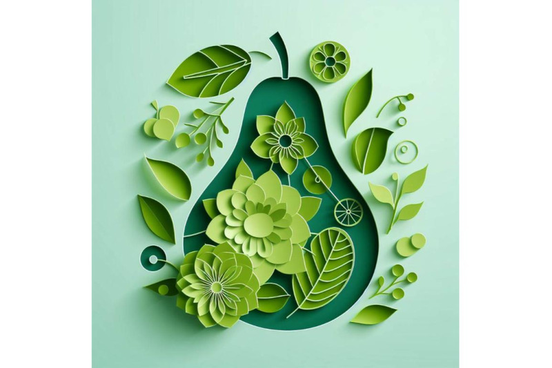 4-set-of-vector-paper-cut-green-pear-fruit-cut-shapes-3d