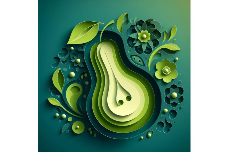 4-set-of-vector-paper-cut-green-pear-fruit-cut-shapes-3d