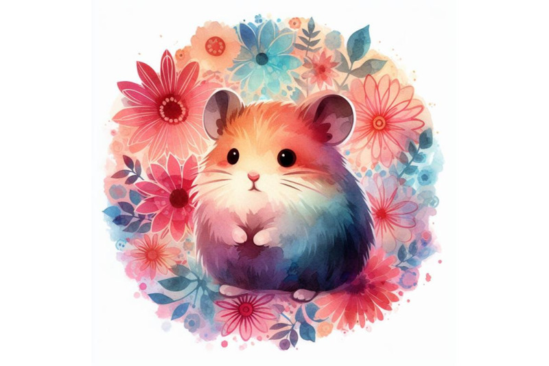 4-set-of-watercolor-cute-hamster-with-painted-flower