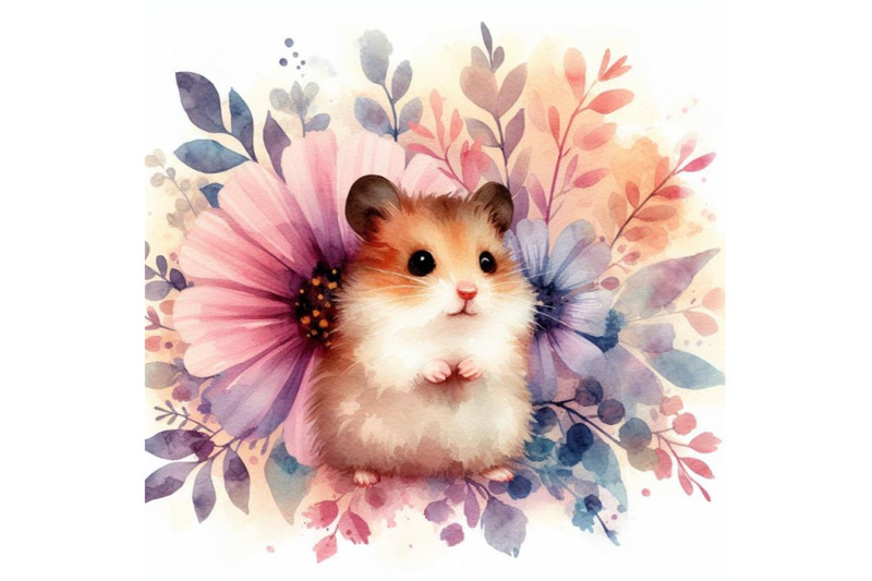 4-set-of-watercolor-cute-hamster-with-painted-flower