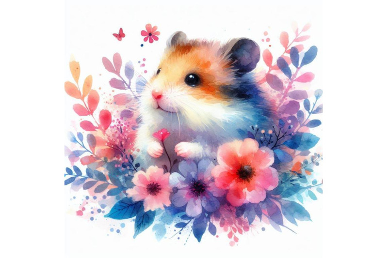 4-set-of-watercolor-cute-hamster-with-painted-flower