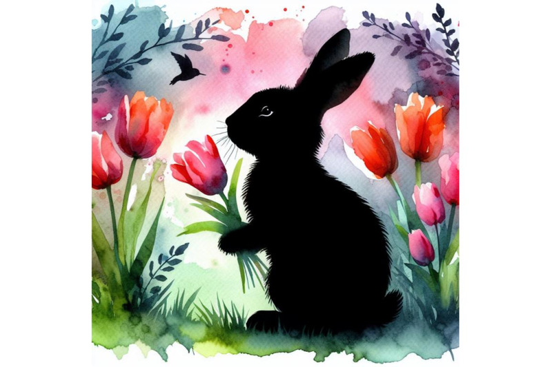 4-set-of-watercolor-easter-bunny-holding-tulips-isolated