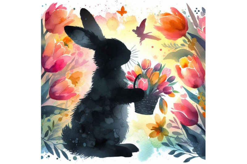 4-set-of-watercolor-easter-bunny-holding-tulips-isolated