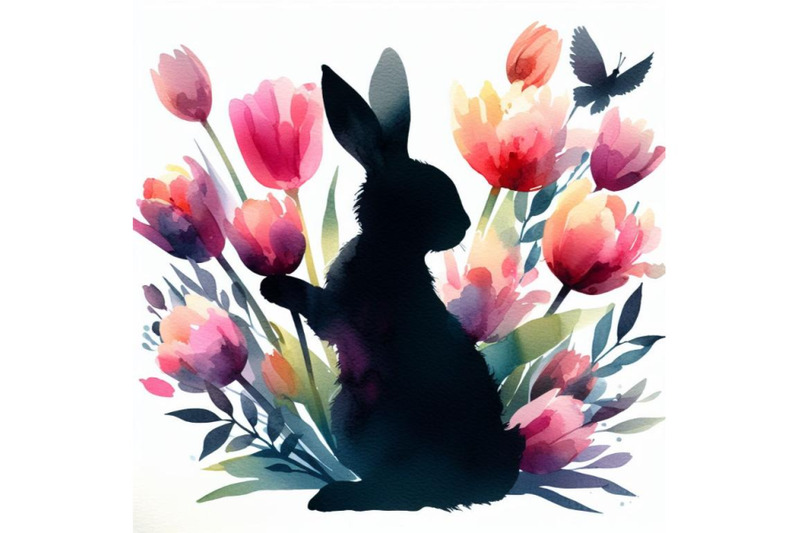 4-set-of-watercolor-easter-bunny-holding-tulips-isolated