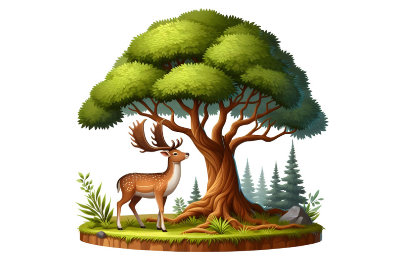 4-3d-deer-standing-under-a-deciduous-tree