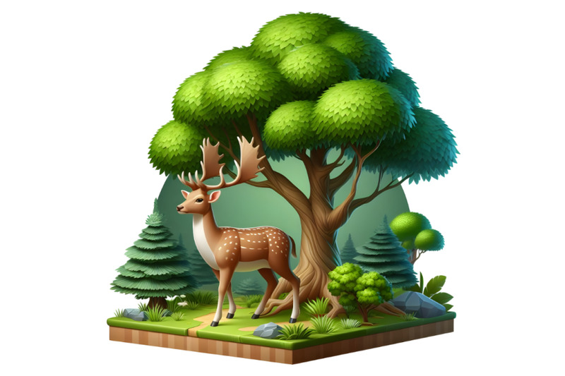 4-3d-deer-standing-under-a-deciduous-tree