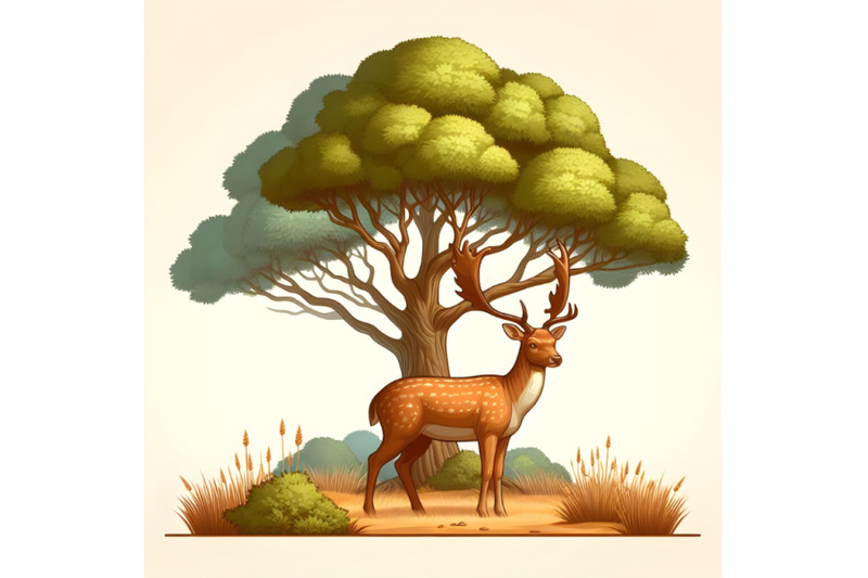 4-3d-deer-standing-under-a-deciduous-tree