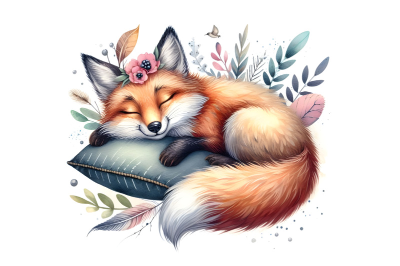 4-beautiful-image-with-nice-watercolor-hand-drawn-sleeping-fox