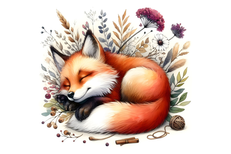 4-beautiful-image-with-nice-watercolor-hand-drawn-sleeping-fox