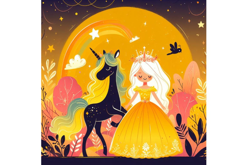 4-cute-cartoon-fairy-tale-princess-and-unicorn