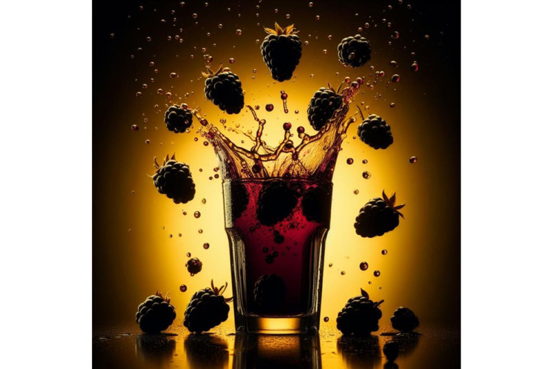 4-fresh-blackberries-fall-into-a-glass-with-juice-generating-a-splash