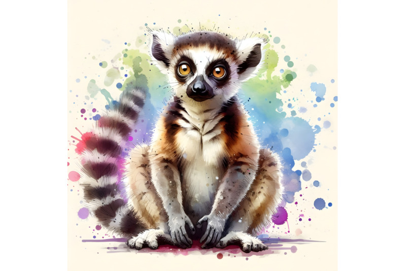 4-funny-lemur-watercolor-splash-textured-background