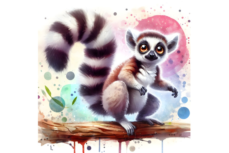 4-funny-lemur-watercolor-splash-textured-background