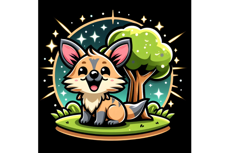 4-happy-aardwolf-clipart-with-tree-and-light-emitting