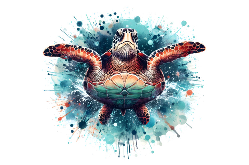 4-sea-turtle-illustration-with-splash-watercolor-textured-background