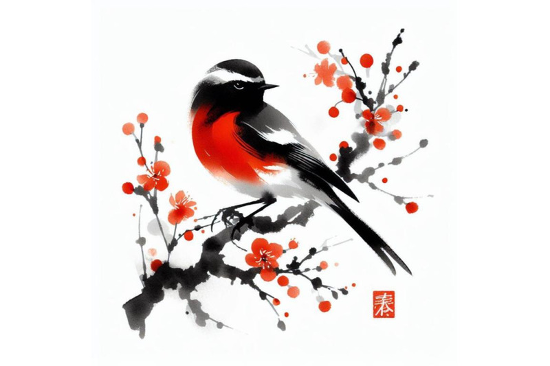 4-american-redstart-bird-watercolor-painting-white-background