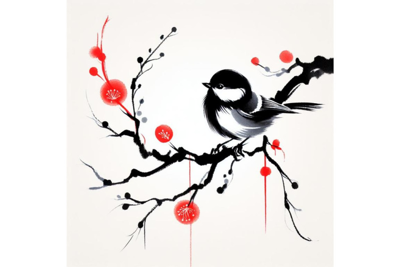 4-tit-bird-on-the-branch-on-white-background