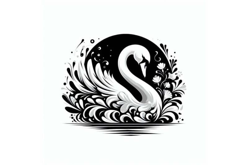 4-white-swan-with-long-plumage-in-monochrome-graphic-design