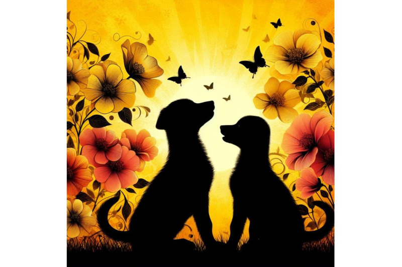 4-beautiful-shining-rainbow-leaves-two-puppies-and-beautiful-flowers